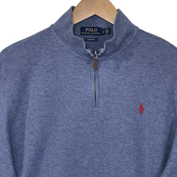 POLO RALPH LAUREN Men’s Estate Rib Knit Blue 1/4 Zip Sweater large - Picture 3 of 4